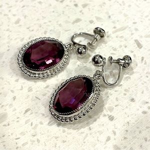 DANECRAFT Vintage Purple Amethyst Crystal Sterling Silver Screw Back Earrings
